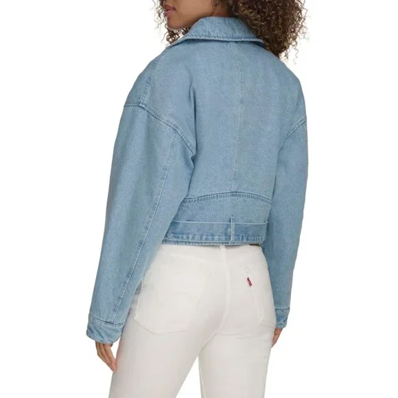 Levi's Denim Crop Moto Jacket Size M - Picture 4 of 13